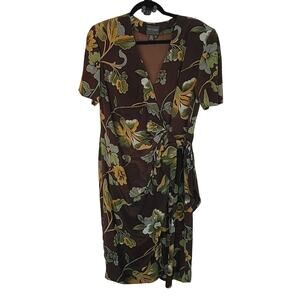 Vintage Kay Unger New York Wrap 100% Silk Dark Floral Dress Size 14